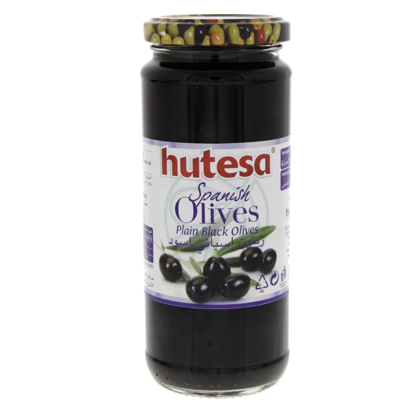 Černé olivy celé bez pecky Hutesa sklenice 400 g