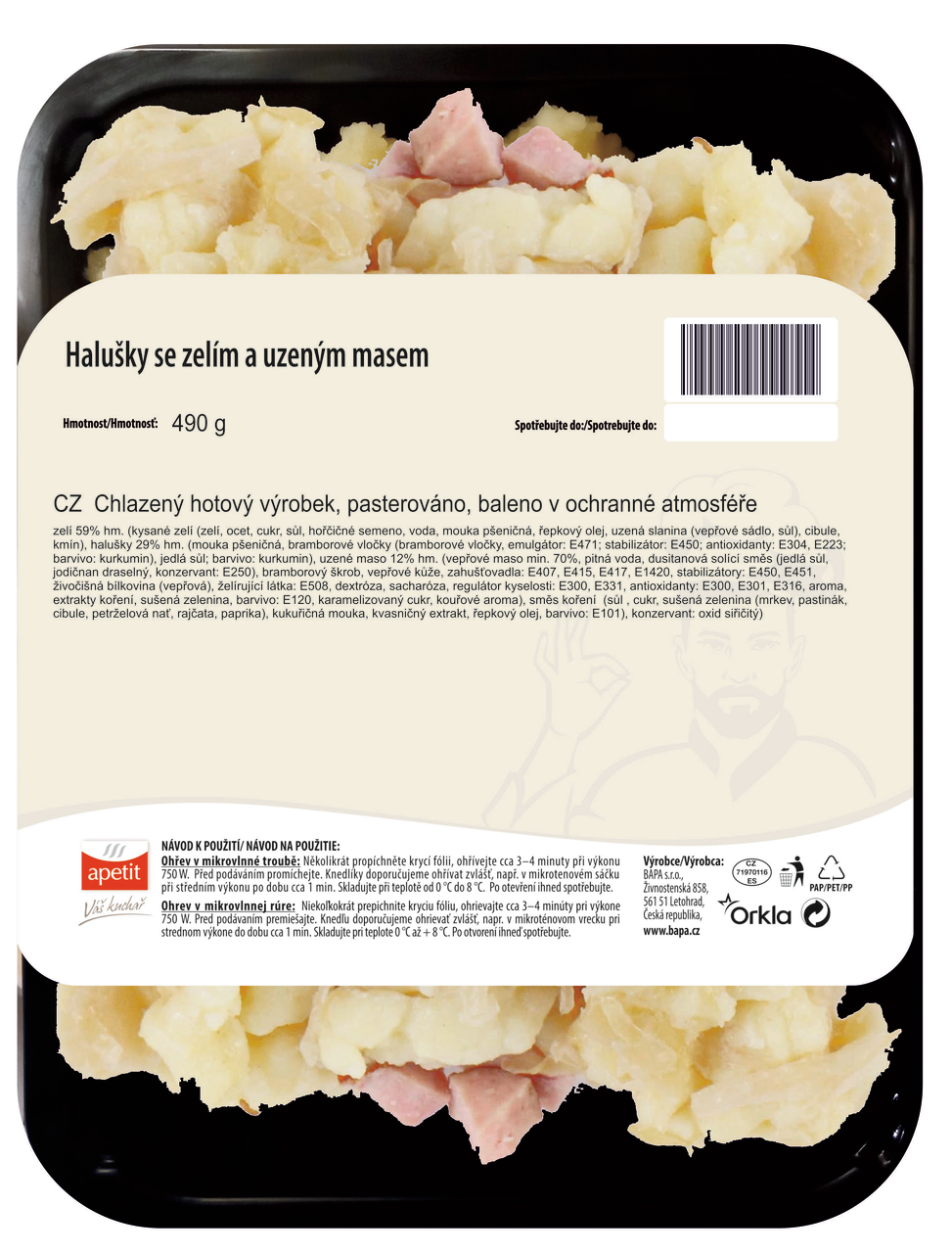 Halušky se zelím a uzeným masem 450g